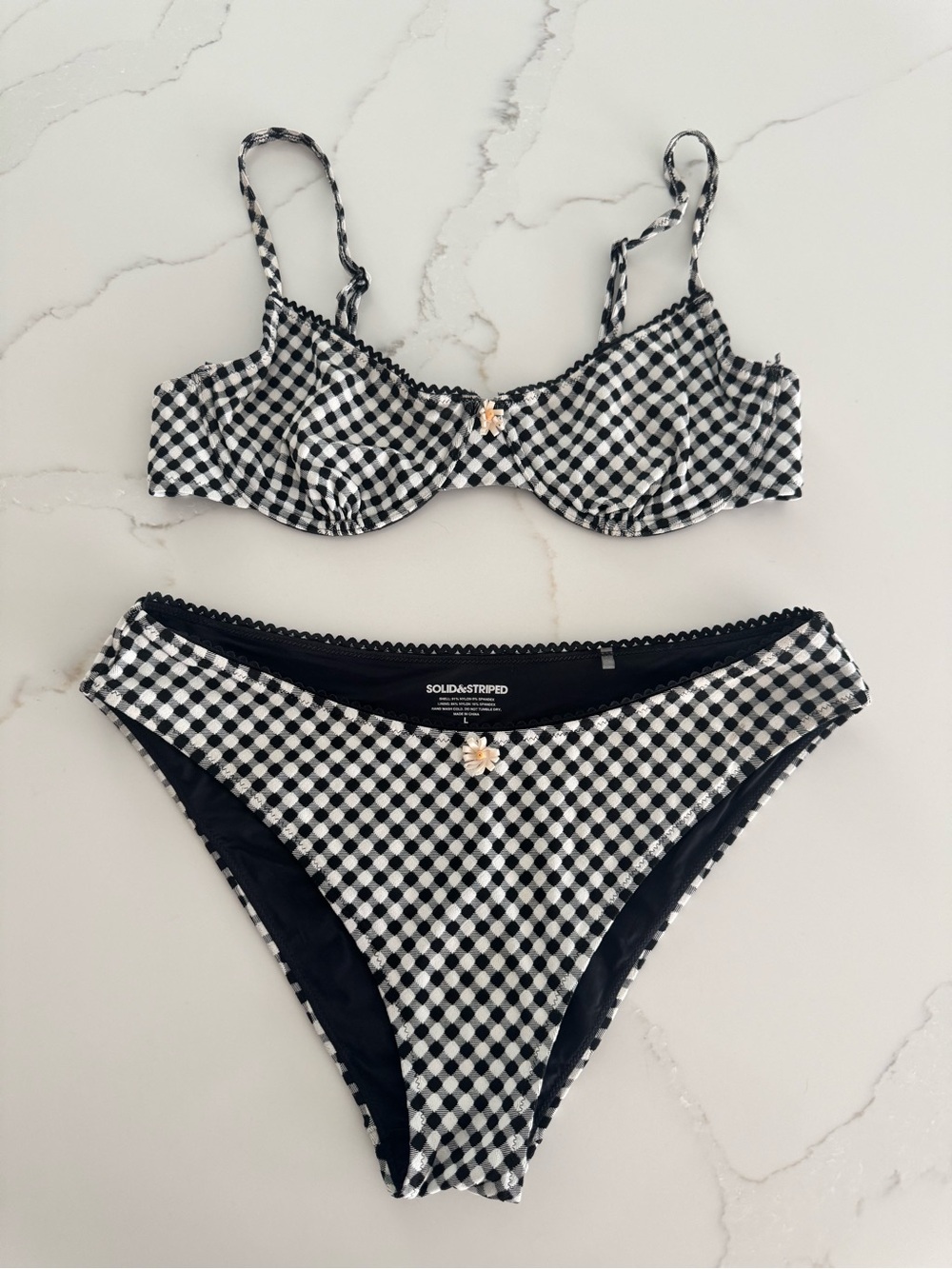 SOLID & STRIPED Black and White Gingham Underwire Bikini